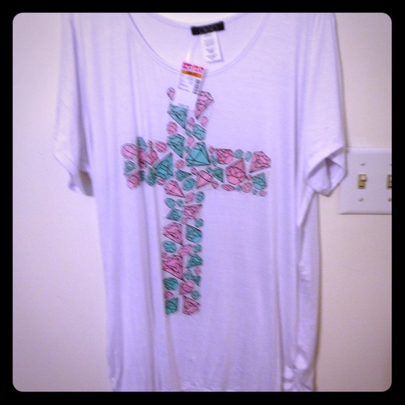 3x diamond rhinestone white tee new with tags