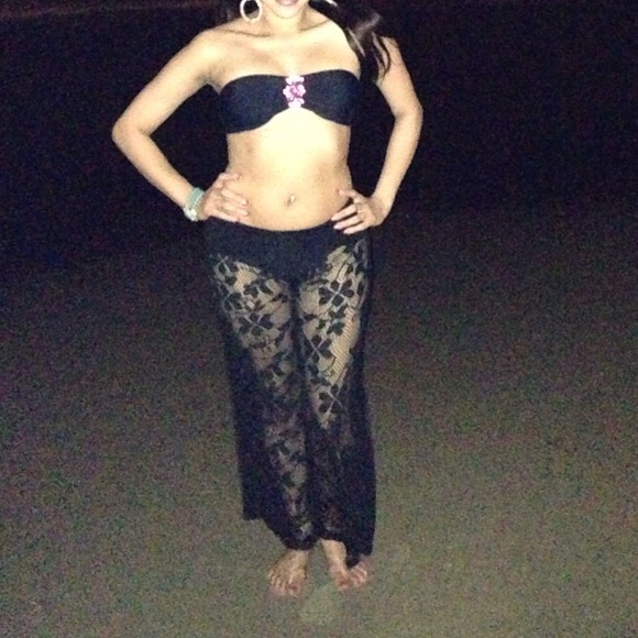 Pants - Black crochet cover-up pants