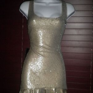 BEBE GOLD METALLIC RUFFLED MINI