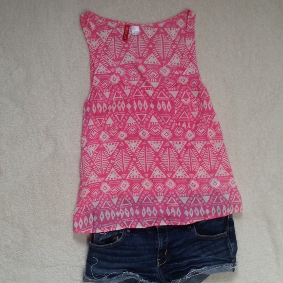Pink and White Aztec Pattern Top