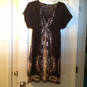 Black print dress, clutch, two perfume bundle