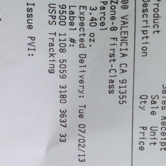 Shipping receipt