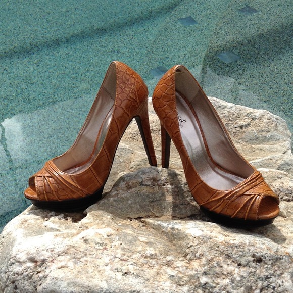 Beautiful tan peep toe high heels