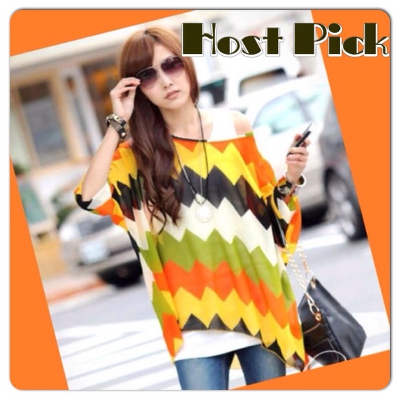 Tops - 🌟Host Pick🌟Sheer Boho Chevron Slouchy Top
