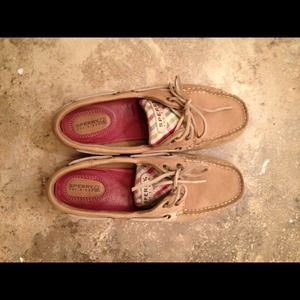 Pink and green plaid sperries