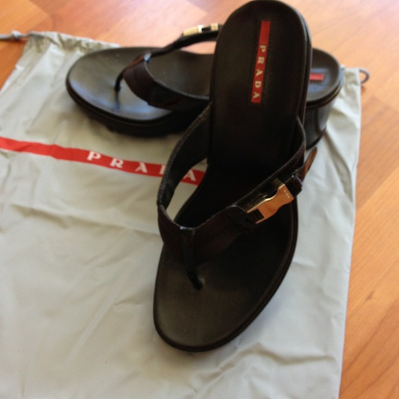 Prada black platform thong sandals