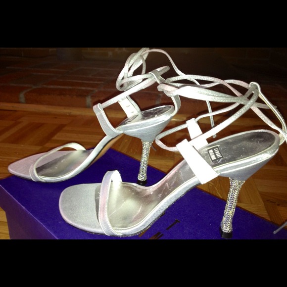 Silver 3 inch heels adorned with Swarovski crystal