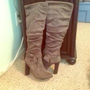 Brand new VEGAN faux suede gray knee high boots!