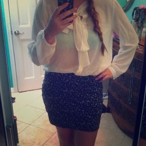 Green and blue floral print skirt