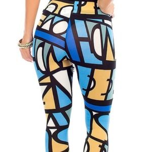 Blue Geometric Shape Fashion Leggings