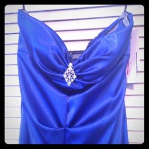 Sapphire blue long strapless sweetheart dress