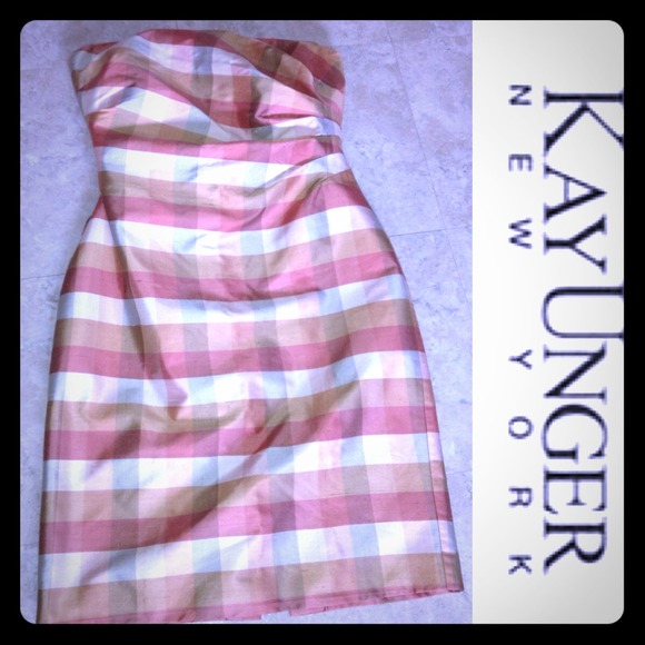 Bundled Sold! Kay Unger strapless plaid dress