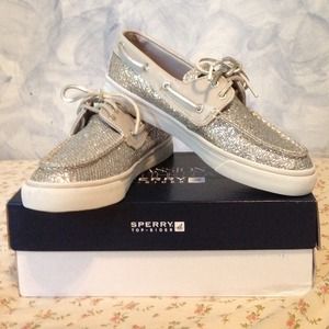 Sperry Bahamas Silver Glitter Boat Shoes
