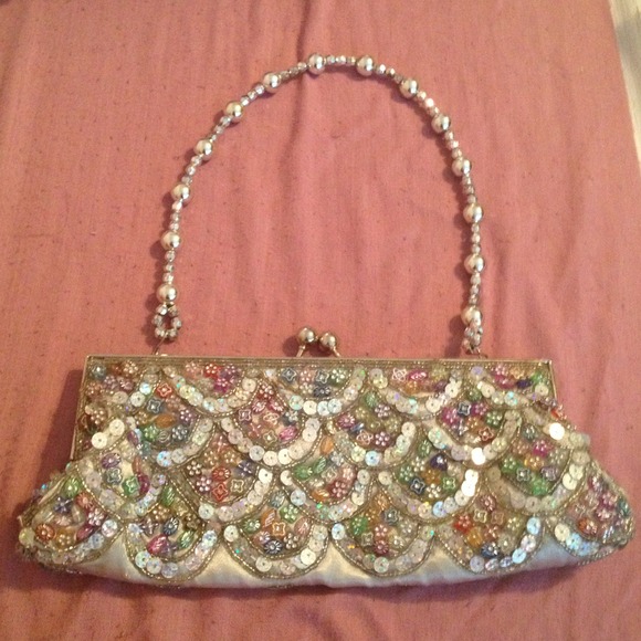 Silver Beaded Clutch