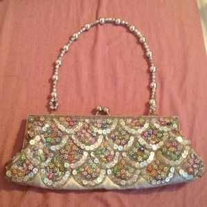 Silver Beaded Clutch