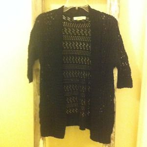 Black crochet open cardigan
