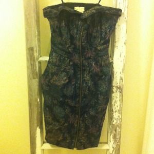Strapless floral tapestry dress