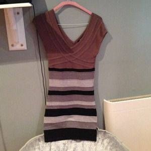 Black grey and white striped sparkly dress