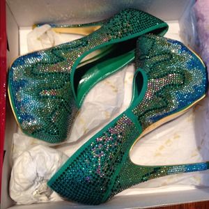 Beautiful Multi-Color Crystal Platform Heel