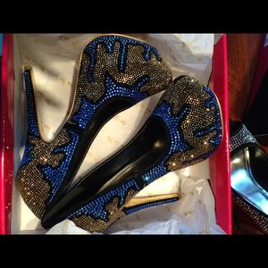 Beautiful Blue and Yellow Crystal Platform Heels