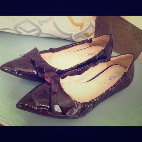 Prada Bow Flats in Dark Burgundy