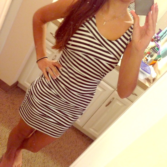 SOLD Body-con Black and White Striped Dress