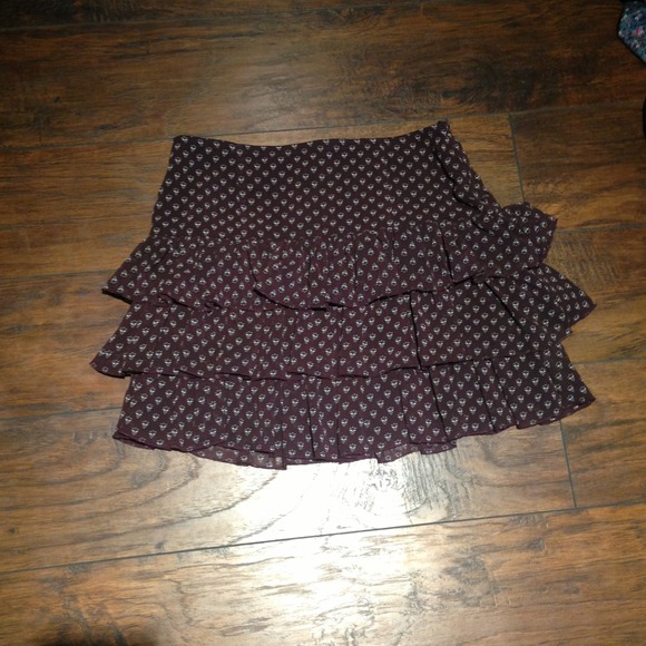 Brown pattern mini skirt with ruffles and zipper - Picture 1 of 3