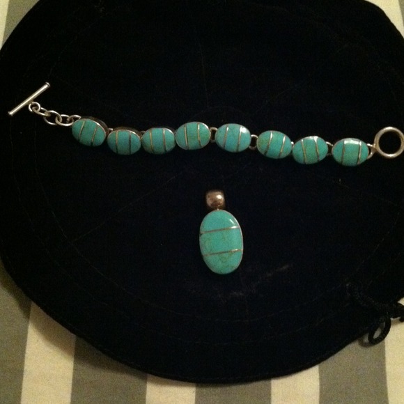Turquoise bracelet/ pendant -silver