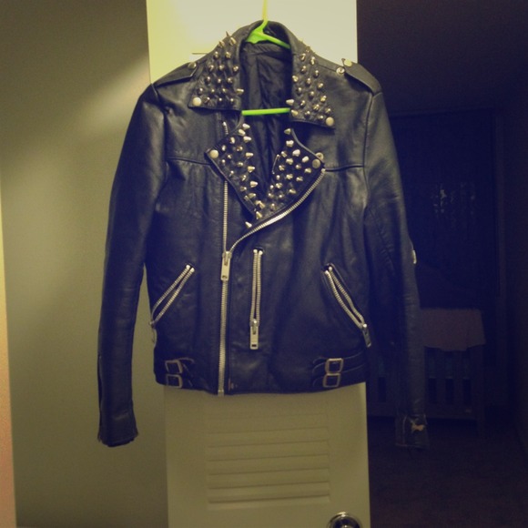 Vintage 70s leather jacket hand studded - Picture 1 of 4