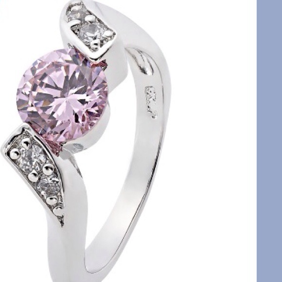 Pink Sapphire CZ w/clear Topaz in 18k plated WG - Picture 2 of 4