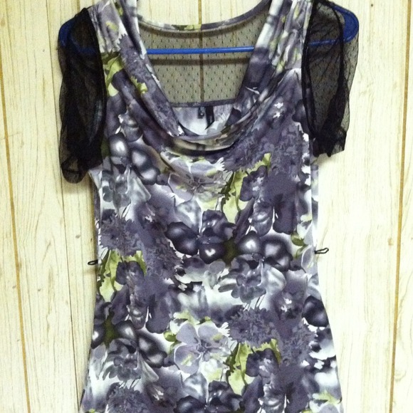 Purple floral swoop neck dressy top