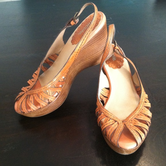 Nicole Orange Leather Wedges
