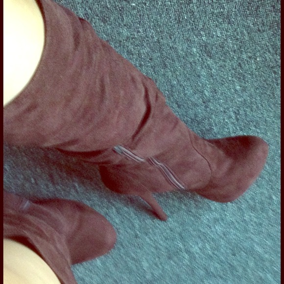 Brown suede platform stiletto boots