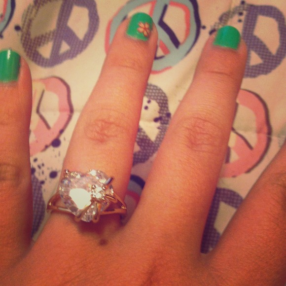 Gold plated heart shaped cz ring