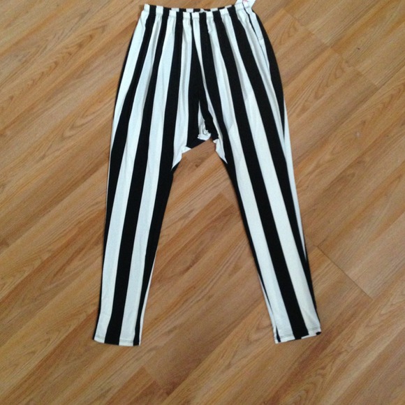 Pants - Black and white stripe harem pants, Brand New