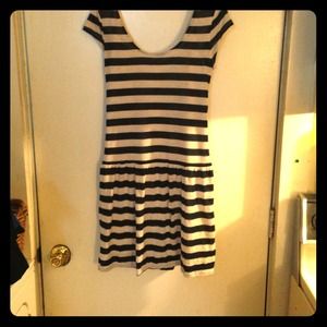 Cream and navy, cotton and lace dress