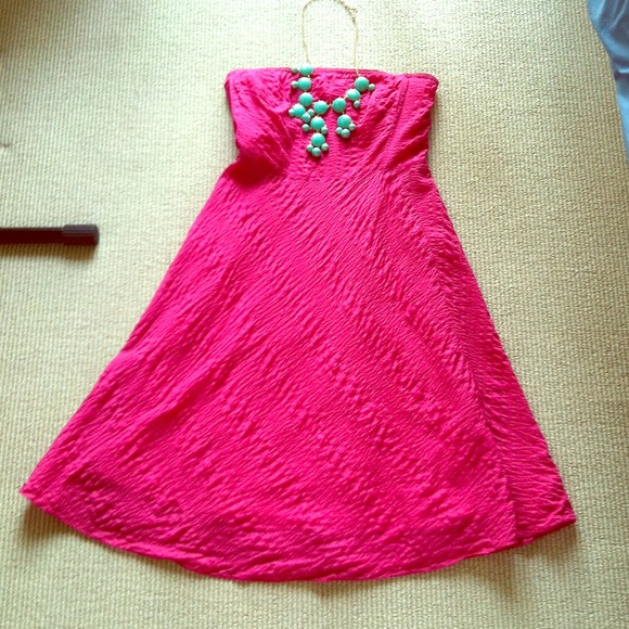 Hot Pink Strapless Embossed Beach Dress