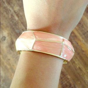 Pink and Gold Enamel Hinged bangle bracelet NEW