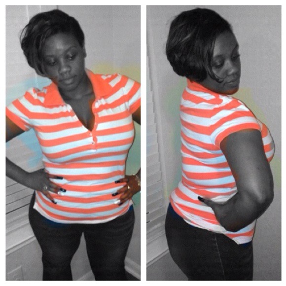 💥Orange stripe polo style top💥