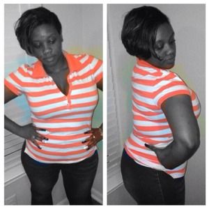 💥Orange stripe polo style top💥