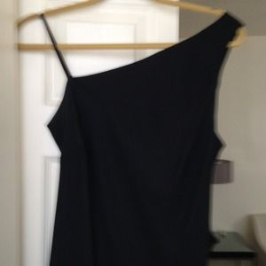 Black off the shoulder tea length dress