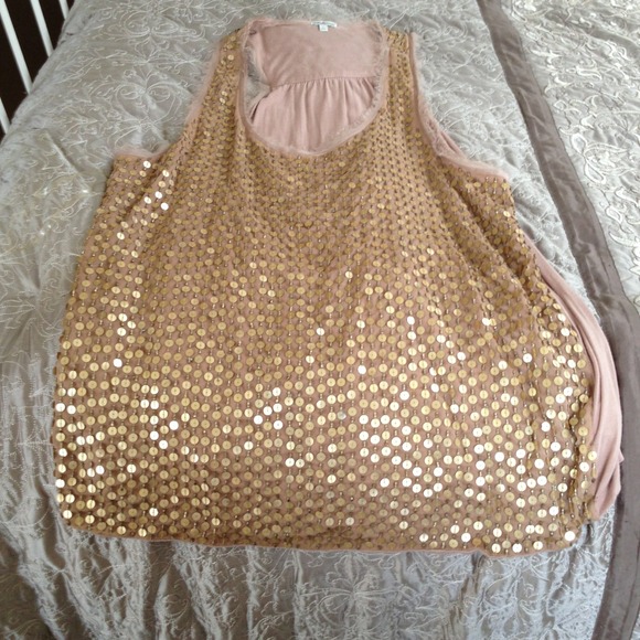 Gold sequin beaded chiffon long top