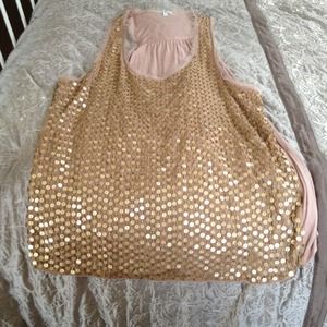 Gold sequin beaded chiffon long top