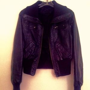 Black faux leather moto jacket
