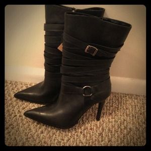 Black Leather Strappy Boots