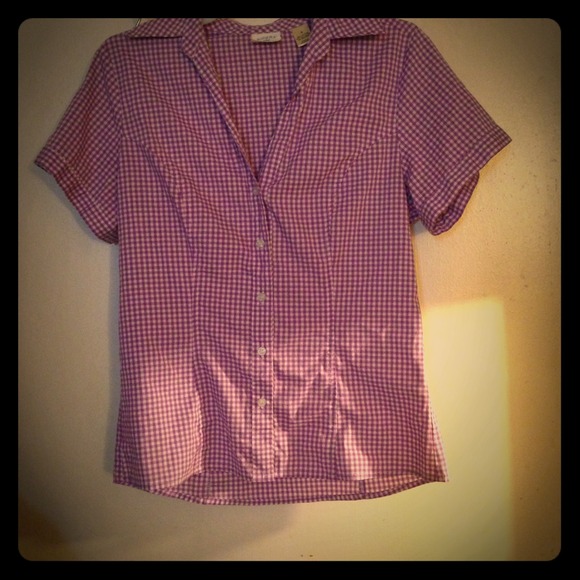 Purple and white plaid button up