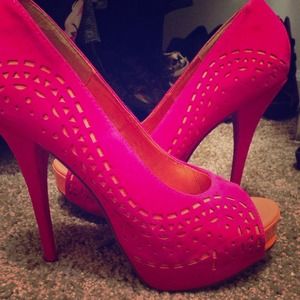 Pink and Orange Suede Peep Toe