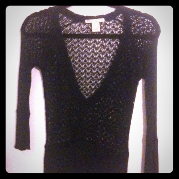 *Final Reduction* black mesh low v-neck sweater