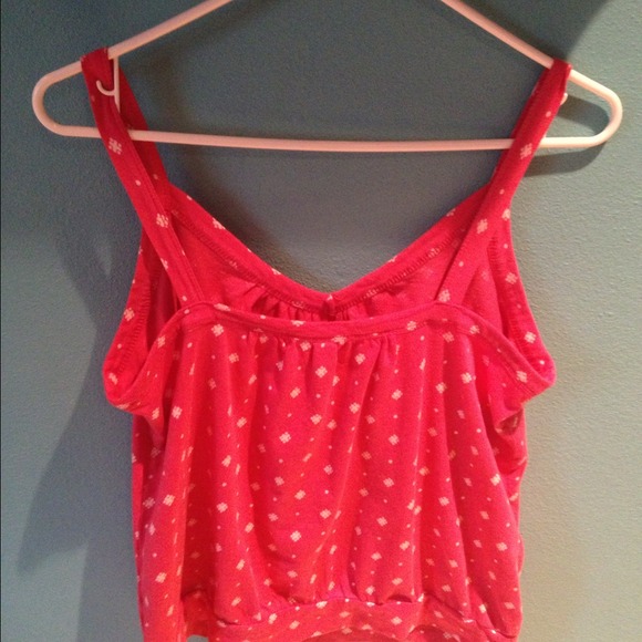 Salmon/pink tank top with polkadot/flower pattern - Picture 2 of 3