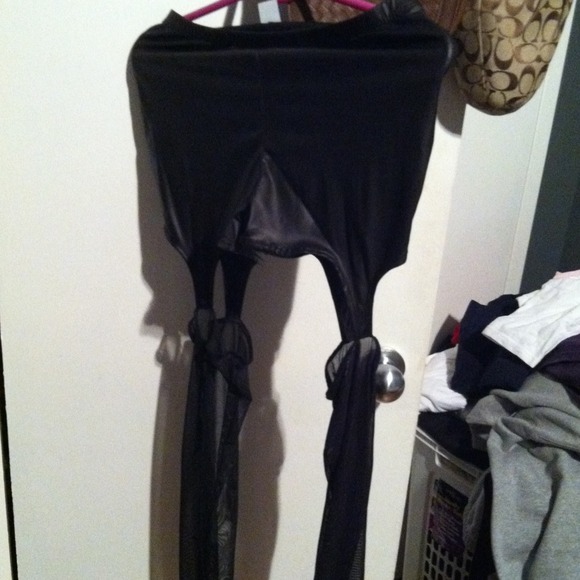 Faux Leather  w/ garter and fishnet leggings